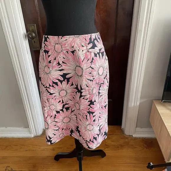 Talbots Vintage Floral Pencil Denim Skirt Womens Sz 10 Stretch Cotton Pink - Picture 2 of 8